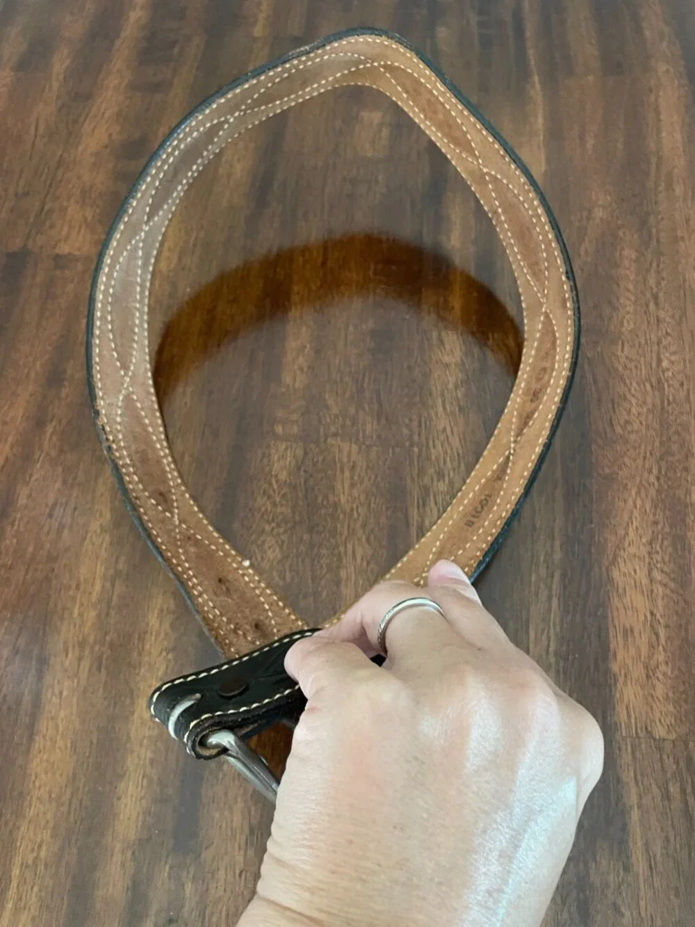 Tooled Leather Brown Belt 34